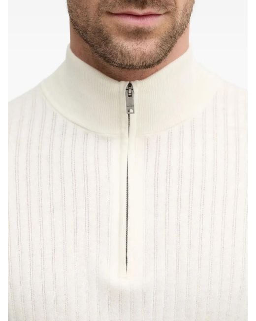 Hackett Gerippter Pullover mit Reißverschluss in White für Herren