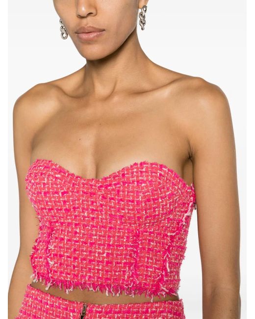 Patrizia Pepe Pink Frayed Tweed Bustier Top