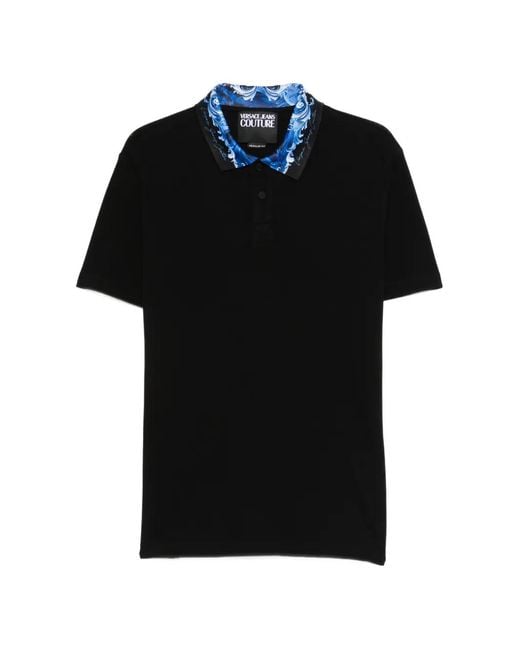 【最安値】新品　VERSACE JEANS COUTURE ポロシャツ M Versace Jeans Couture メンズ ブラック プリントカラーポロシャツの