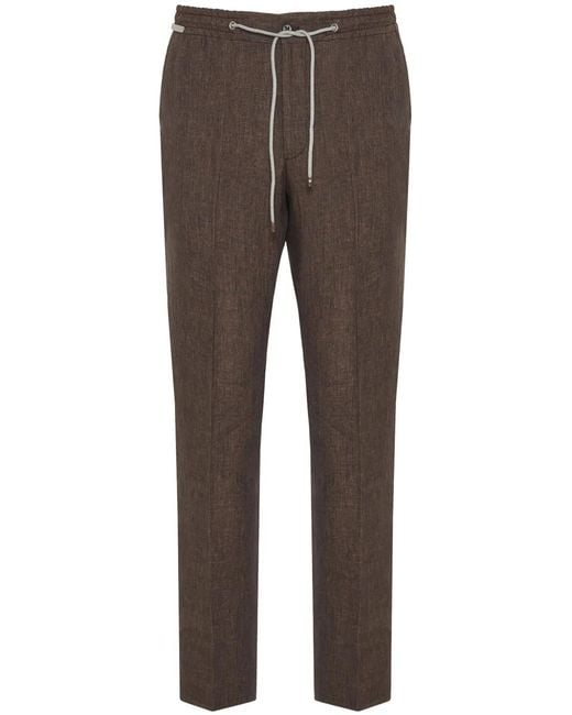 Corneliani Gray Drawstring Linen Trousers for men