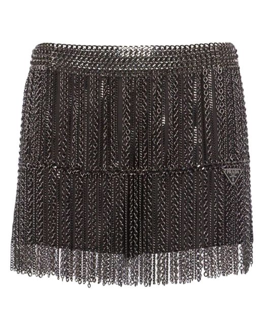Prada Black Metal-chain Fringed Miniskirt