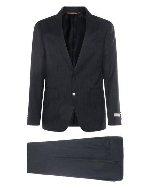 Canali Black Stripe-Pattern Wool Suit for men