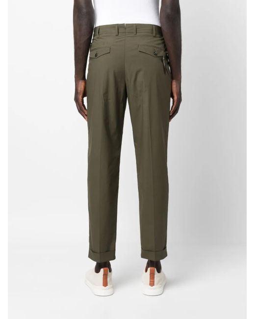 PT Torino Green Pleat-Detail Straight-Leg Trousers for men