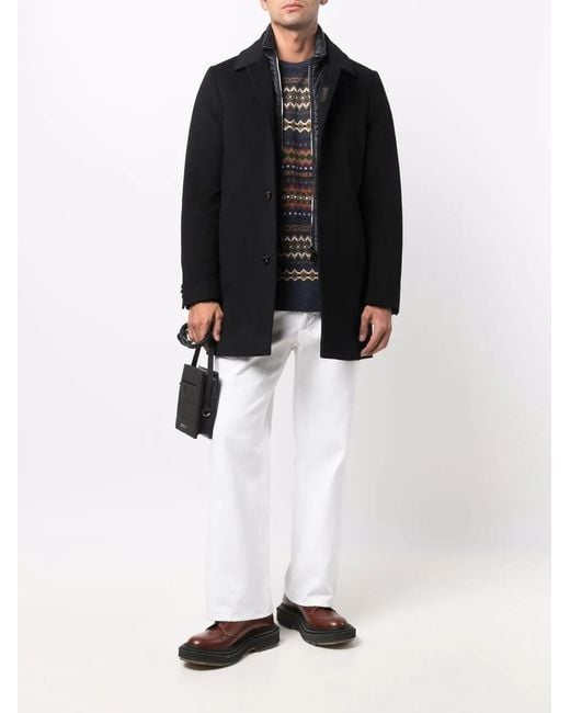 Moorer Black Layered Single-Breasted Wool Coat for men