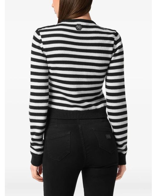 Philipp Plein Black Striped Round Neck Pullover Teddy