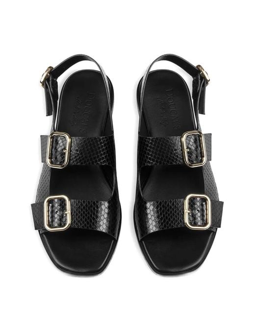 Doucal's Black Python-Printed Leather Sandals