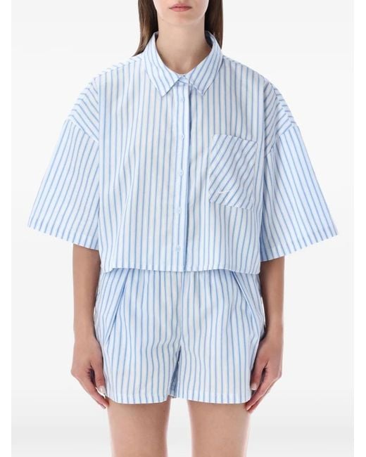 Nike Blue Chill Poplin Striped Cropped Shirt