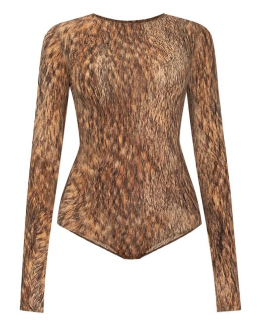 MM6 by Maison Margiela Brown Animal-Print Bodysuit