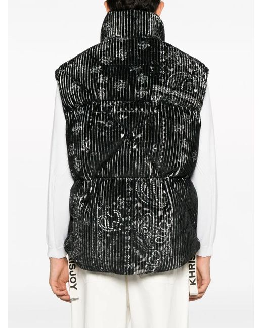 Khrisjoy Black Paisley-Print Padded Gilet for men