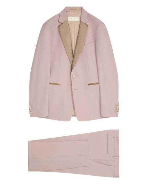 Dries Van Noten Pink Satin-Lapel Wool Suit for men
