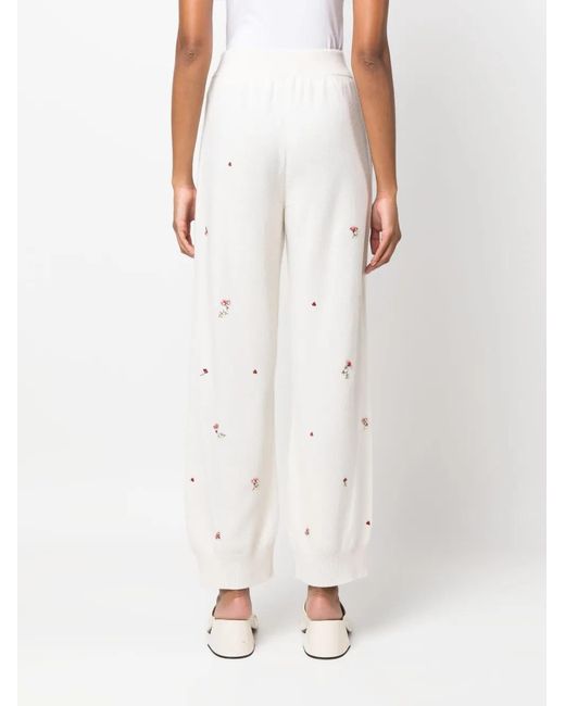 Barrie White Floral-Embroidery Cashmere Trousers