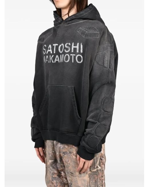 Satoshi Nakamoto Black Padded Logo-Print Hoodie for men