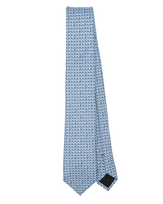 Zegna Blue Seagull-print Silk Tie for men