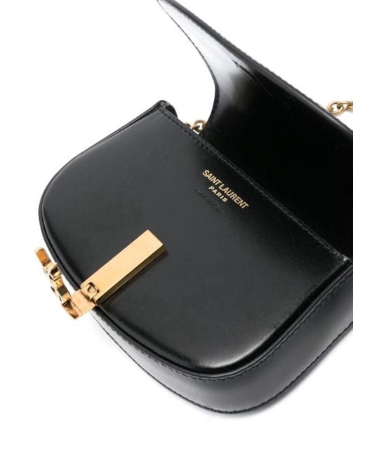 Mini sac en cuir à plaque logo Saint Laurent en coloris Black