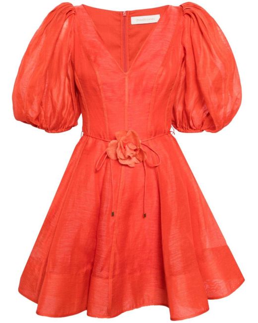 Zimmermann Red Floral-appliqué Linen-blend Dress