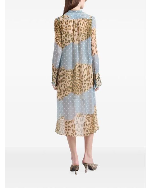 Nina Ricci White Leopard And Polka-Dot Print Shirt Midi Dress