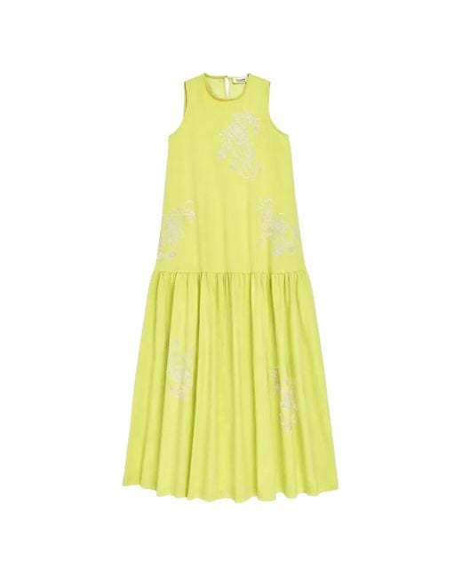 Psophia Yellow Floral-Embroidered Midi Dress