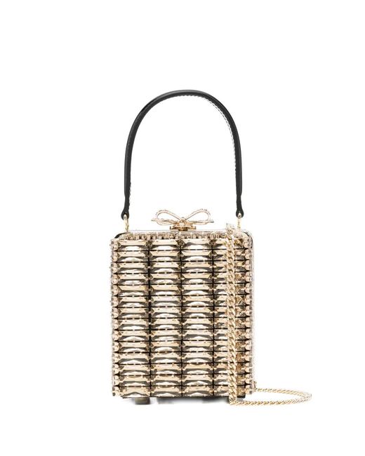 Self-Portrait White Crystal-Embellished Top-Handle Mini Bag