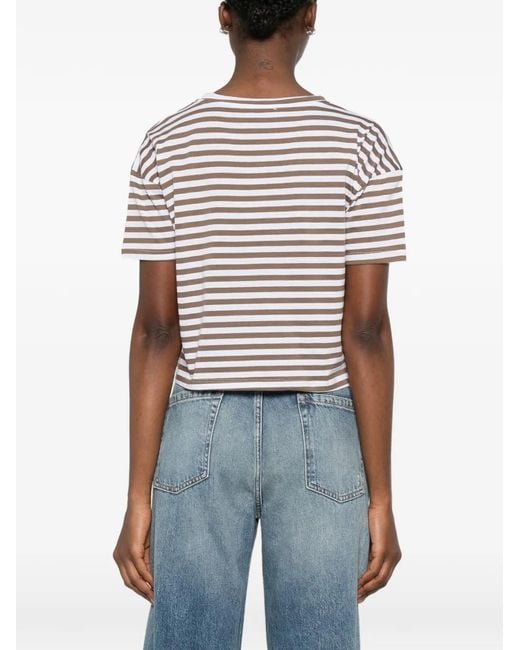 Aragona White Striped V-Neck T-Shirt