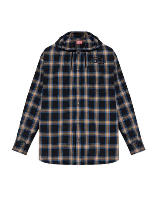 DIESEL Kariertes S-Dewny-Hood-Ajfi Hemd mit Kapuze in Blue für Herren