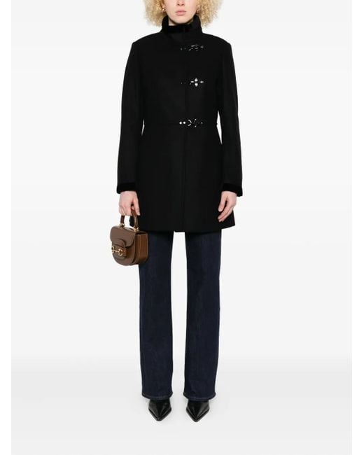 Fay Black Toggle-Fastening Single-Breasted Coat