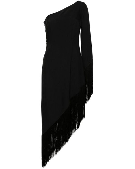 Fringed-edge one-shoulder midi dress di ‎Taller Marmo in Black