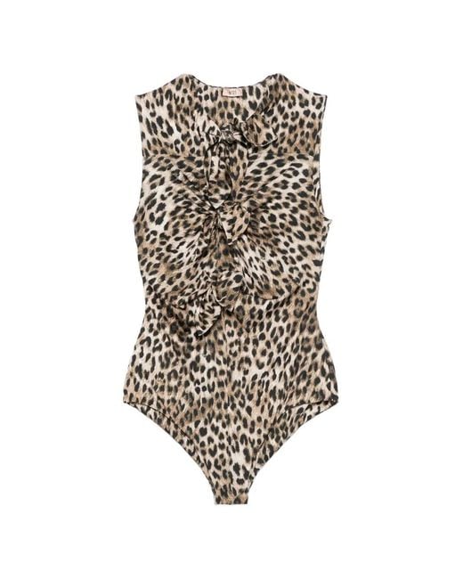 N°21 White Leopard-Print Knotted Bodysuit