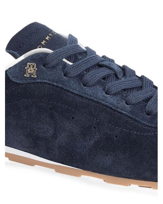 Tommy Hilfiger Blue Suede Logo-Motif Sneakers