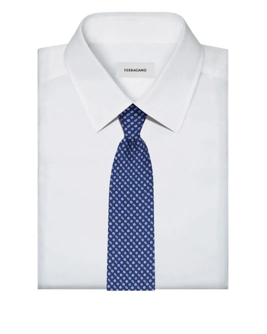 Ferragamo Blue Sport Print Silk Tie for men