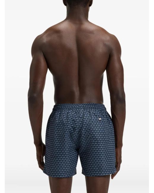 Boss Blue Geometric-print Swim Shorts for men