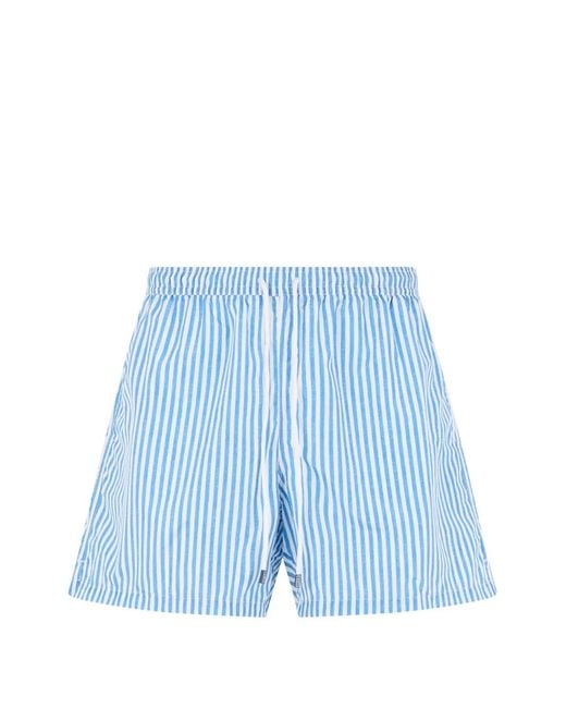 Fedeli Blue Striped Drawstring Swim Shorts for men