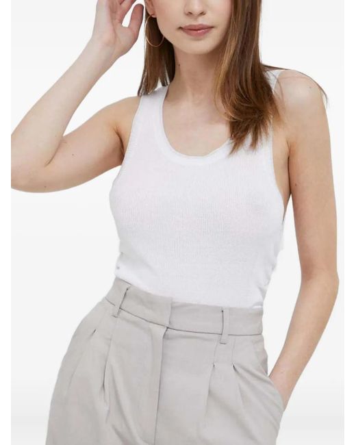 DKNY White Ruched Tank Top