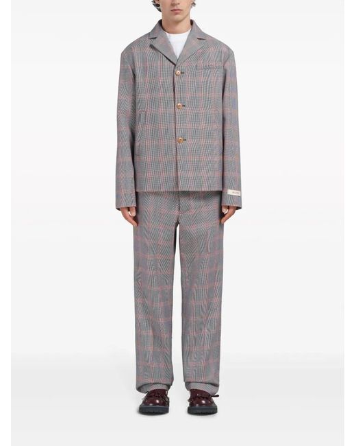 Marni Gray Checked Single-Breasted Blazer for men