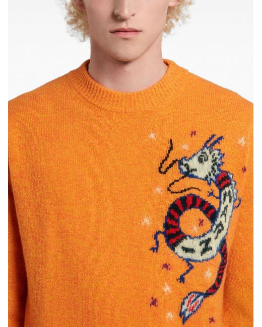 Marni Orange Intarsia-knit Wool Blend Jumper for men