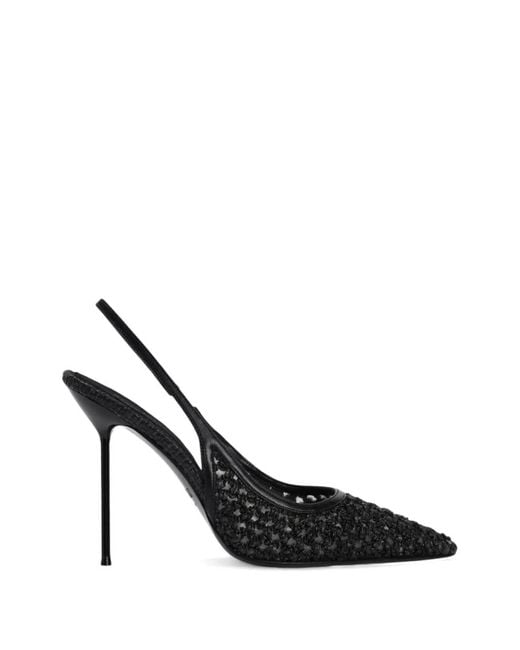 Paris Texas Black Lidia Woven-Design Slingback Sandals