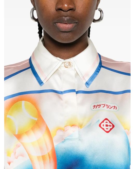 Casablanca Blue Printed Satin Crop Shirt