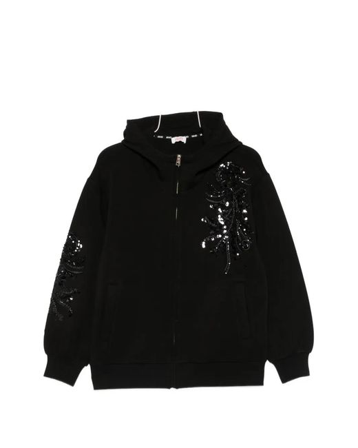 Liu Jo Black Sequin-Embellished Zip-Up Hoodie