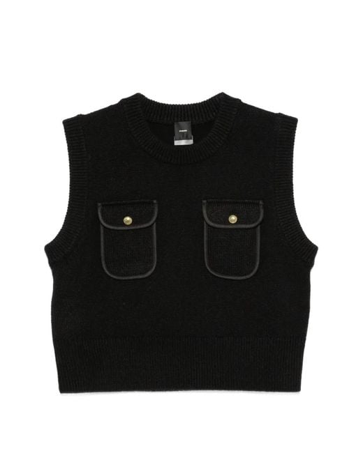Pinko Black Pocket-Detail Sleeveless Sweater