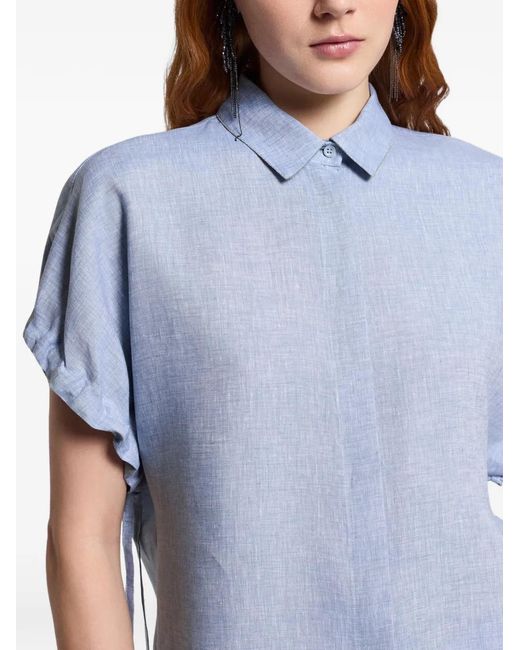 Peserico Blue Ruched-Detail Shirt