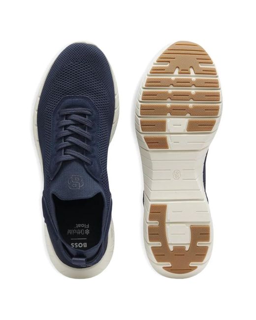 Boss Blue Motion Sneakers With Knitted Uppers And Leather Trims for men