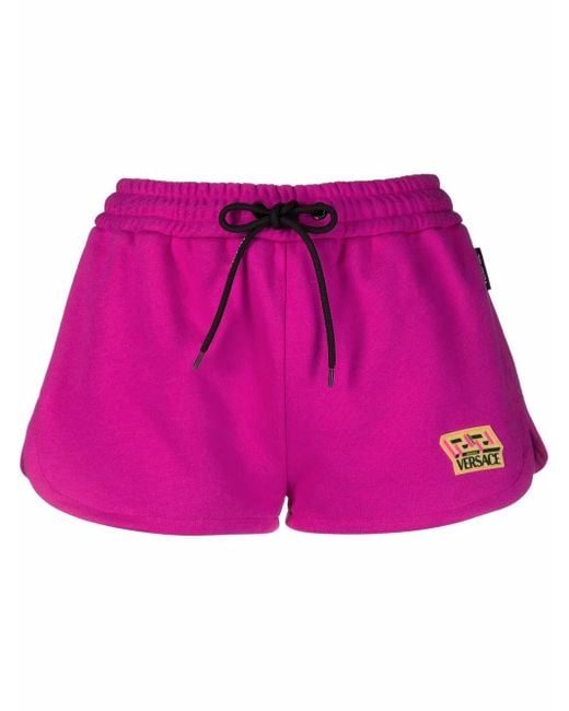 Versace Pink Logo-Patch Track Shorts