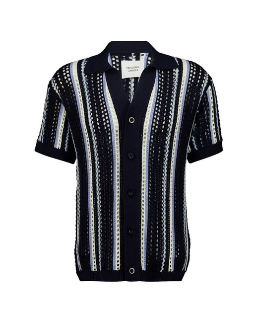 Frescobol Carioca Black Pinto Crochet-Knit Shirt for men