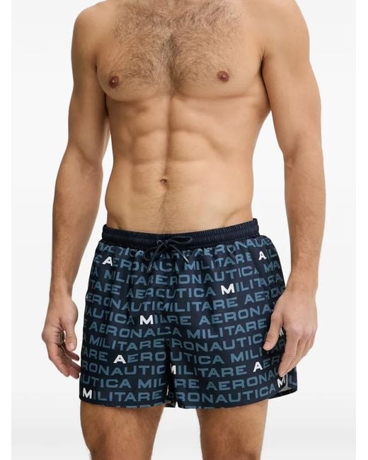 Aeronautica Militare Blue Logo-Print Drawstring Swim Shorts for men