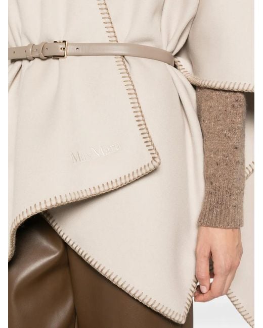 Max Mara Natural Colomba Belted Blanket-Stitch Poncho