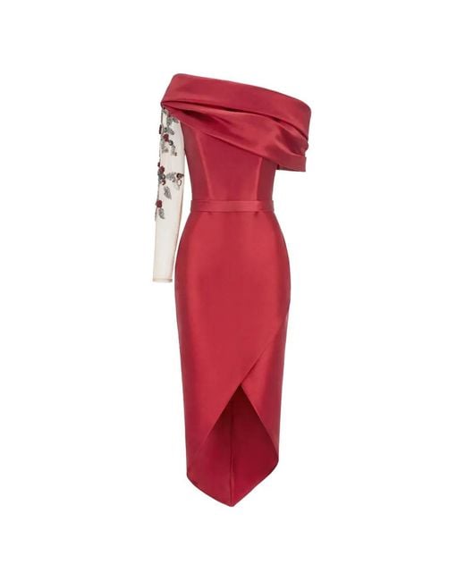 Gatti Nolli by Marwan Embroidered-Sleeve Wrap-Skirt Midi Dress