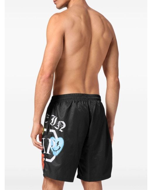 Philipp Plein Black Logo-print Swim Shorts for men
