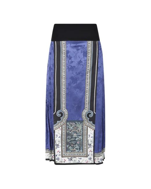 Hui Milano Blue Floral-Jacquard Pleated Skirt