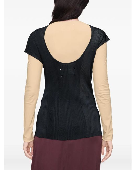 Maison Margiela Black Rib-Knit Short-Sleeve T-Shirt
