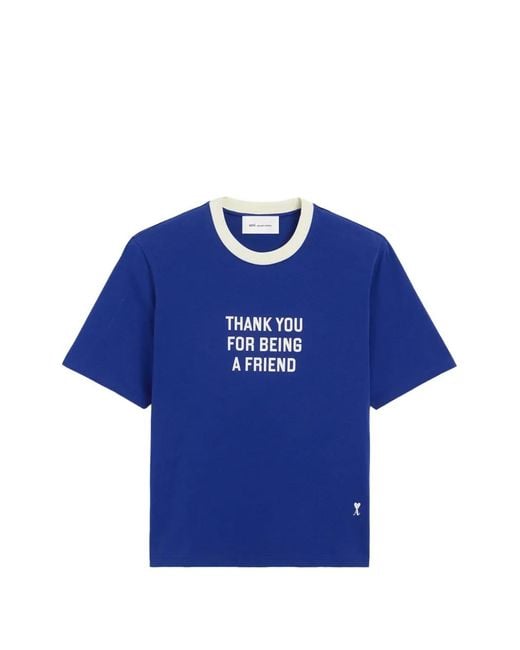 AMI Blue Cotton Thank You For Being A Friend T-Shirt
