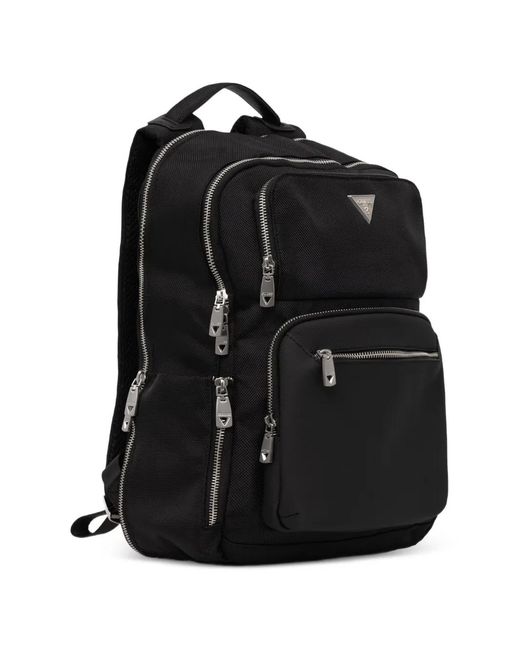 Guess Black Berna Logo-Plaque Multiple-Pocket Backpack for men